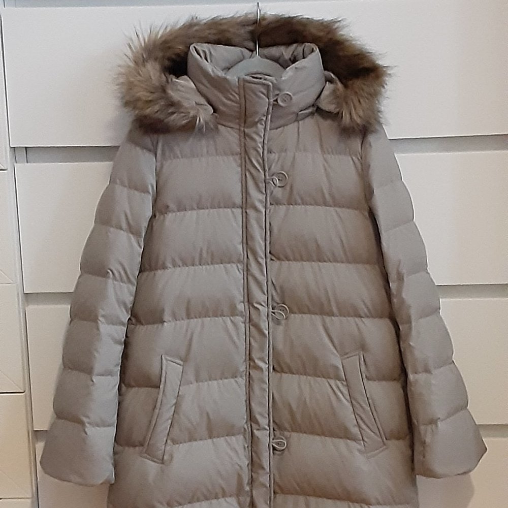Uniqlo kids down puffer coat with faux fur trim